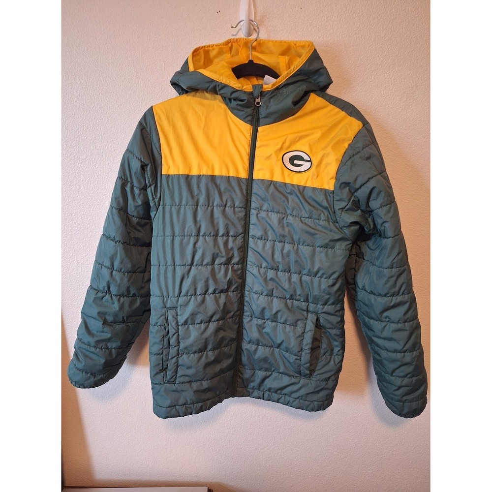 NFL Team Apparel Green Bay Packers Puffer Jacket Youth Green Full Zip Hood